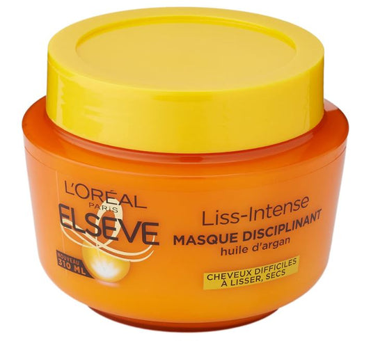 L’ORÉAL PARIS - Masque Disciplinant - Cheveux Difficiles à Lisser et Secs - Enrichi en Huile d'Argan - Elseve Liss-Intense - 300 ml