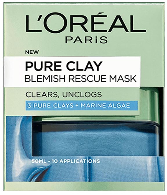 L'Oreal Paris - Masque visage aux algues bleues Pure Clay Blemish Rescue de L'Oréal Paris, 50 ml