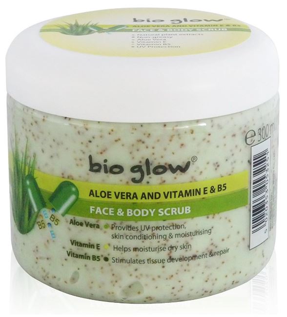 Bio Glow ALOE VERA Face & Body Scrub Vitamin E and B5 UV Protection 300ml