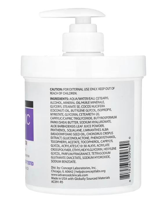 Advanced Clinicals, Acide hyaluronique, Hydratant instantané pour la peau, 454 g