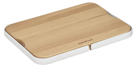 Nutrifresh Prep Planche à découper en bois de hêtre avec 2 plateaux coulissants 30,5 x 22,6 x 2,45 cm