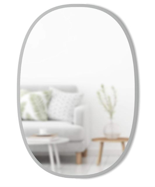 Umbra Hub Oval Wall Mirror with Rubber Frame for Living Room, Bathroom, Bedroom, Entryway and More, Grey, 24x36in 