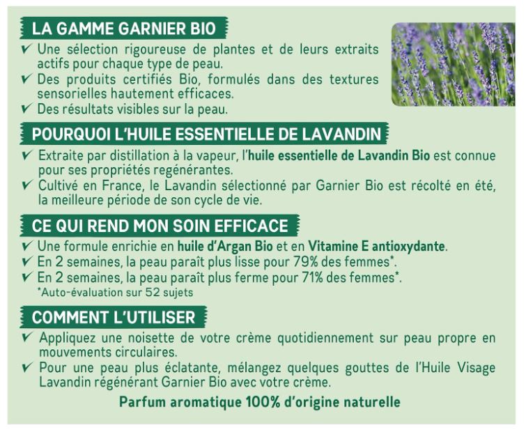 Garnier Bio - Soin Jour Anti-Âge - Lavandin Régénérant - Tous Types de Peaux Même Sensibles - 50 ml