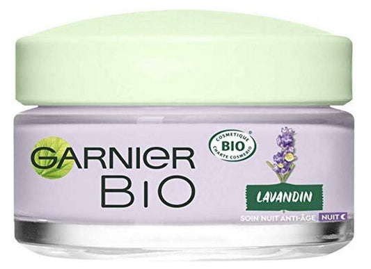 Garnier Bio - Crème de Nuit - Soin Anti-âge - Huile Essentielle de Lavandin Bio - Tous Types de Peaux, Même Sensibles - 50 mL