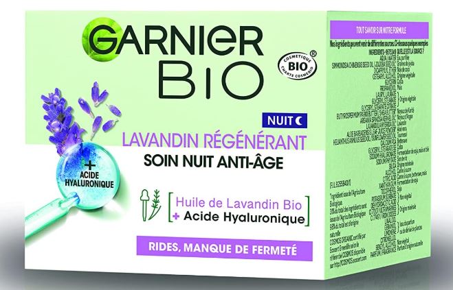 Garnier Bio - Crème de Nuit - Soin Anti-âge - Huile Essentielle de Lavandin Bio - Tous Types de Peaux, Même Sensibles - 50 mL