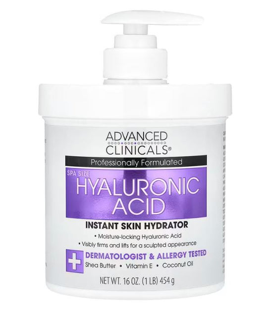 Advanced Clinicals, Acide hyaluronique, Hydratant instantané pour la peau, 454 g