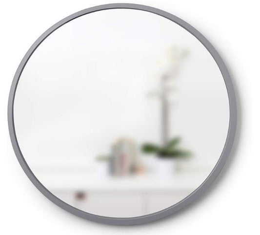 Umbra Hub Miroir Mural Rond Avec Cadre En Caoutchouc Pour Salon, Salle De Bain, Chambre, Entrée et Bien Plus Encore, Gris, 61cm