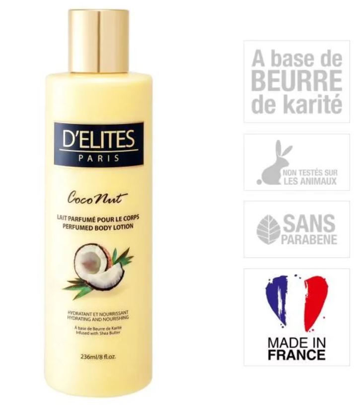 D’Elites - Lait Parfumé Corps Hydratant Pour Femme Coconut 236 ml