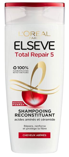 L'Oréal Paris Elseve Total Repair 5 Shampoing Reconstituant pour Cheveux Abîmés Enrichi en Acides Aminés/Céramide 1 Unité