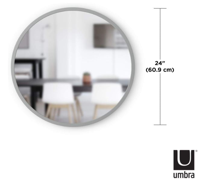 Umbra Hub Miroir Mural Rond Avec Cadre En Caoutchouc Pour Salon, Salle De Bain, Chambre, Entrée et Bien Plus Encore, Gris, 61cm