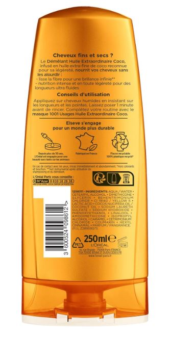 L'Oréal Paris - Démêlant Nutrition Haute-Légèreté Pour Cheveux Fins et Secs - Cheveux Brillants - Huile Extra Fine de Coco - Elseve Huile Extraordinaire - 250 ml