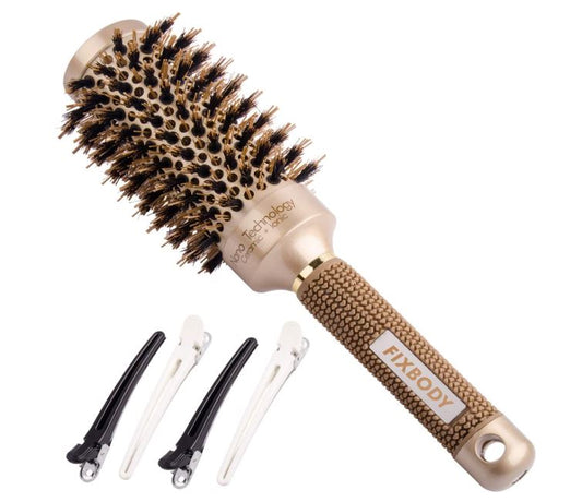 FIXBODY rond baril sanglier poils brosse avec Nano thermique céramique revêtement et ionique Tech pour cheveux brushing séchage, coiffage, redressant, ajouter volume & Shine (76mm baril 45mm, or)