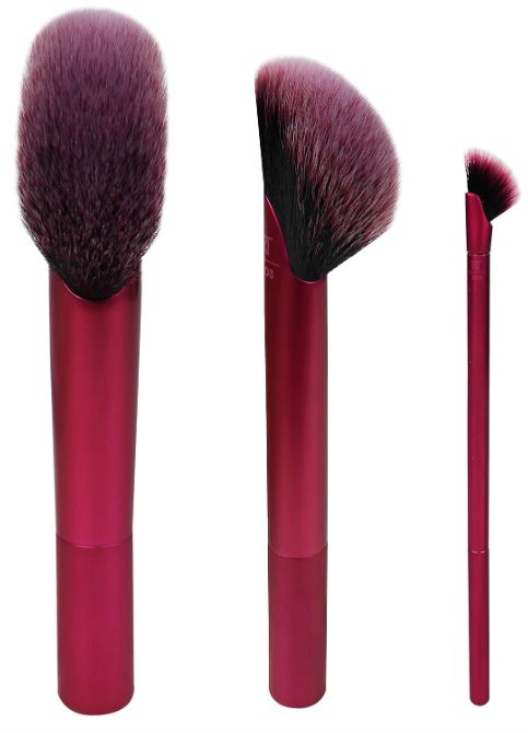 REAL TECHNIQUES Rebel Edge Lot de 3 pinceaux de maquillage pour visage, joues et yeux Marron