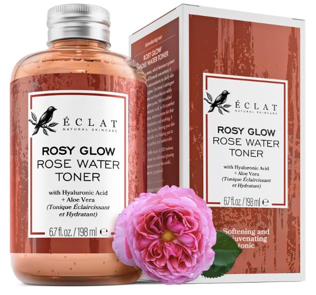 Eclat Skincare - Tonique à l'eau de rose - Eau de rose pure avec acide hyaluronique et aloe vera, tonique pour le visage minimisant les pores, tonique hydratant pour le visage pour femmes, tonique rajeunissant et apaisant pour la peau