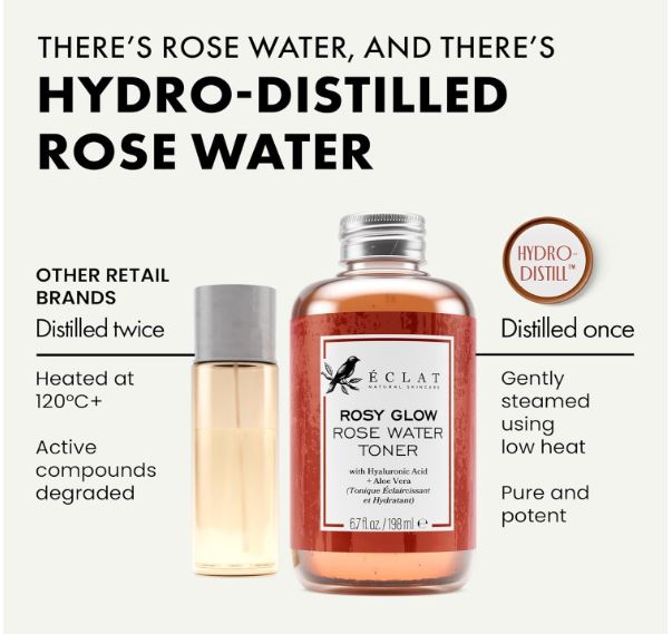 Eclat Skincare - Tonique à l'eau de rose - Eau de rose pure avec acide hyaluronique et aloe vera, tonique pour le visage minimisant les pores, tonique hydratant pour le visage pour femmes, tonique rajeunissant et apaisant pour la peau