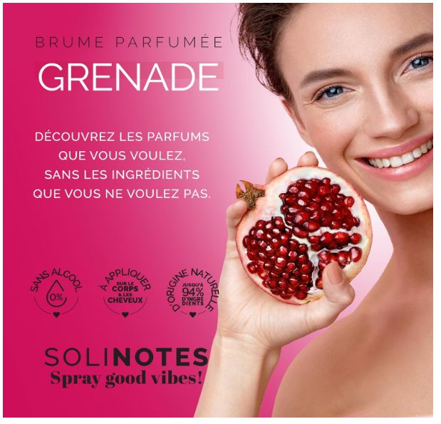 Brume Parfumee Grenade SOLINOTES | Parfum Rafraichissant et Hydratant - Sans Alcool | Brume Parfumee Corps et Cheveux | 250 ml