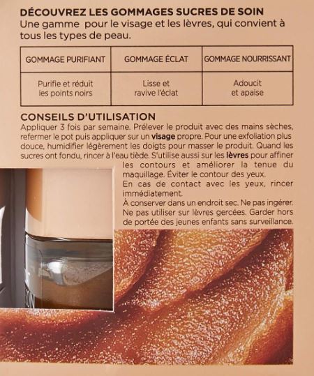 L'Oréal Paris - Soin Gommage Éclat pour Visage & Lèvres - Exfoliant & Lissant - Aux 3 Sucres Fins & Huile de Pépins de Raisin - Tous Types de Peaux - Sucres de Soin - 50 ml