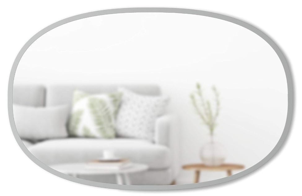 Umbra Hub Oval Wall Mirror with Rubber Frame for Living Room, Bathroom, Bedroom, Entryway and More, Grey, 24x36in 