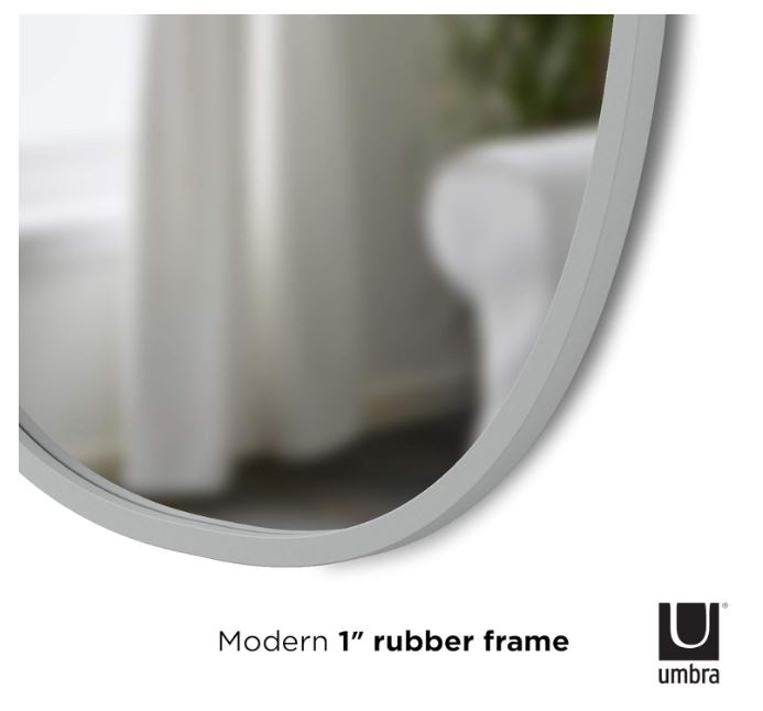 Umbra Hub Oval Wall Mirror with Rubber Frame for Living Room, Bathroom, Bedroom, Entryway and More, Grey, 24x36in 