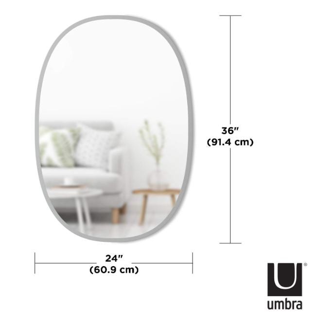 Umbra Hub Oval Wall Mirror with Rubber Frame for Living Room, Bathroom, Bedroom, Entryway and More, Grey, 24x36in 