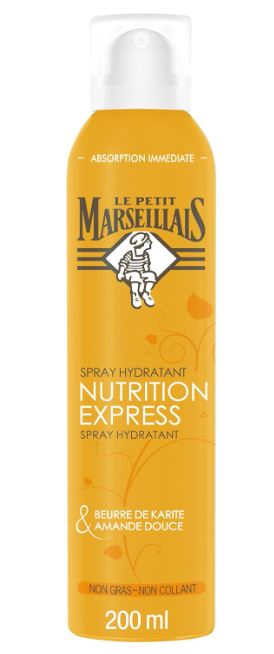 Le Petit Marseillais Spray Lait Hydratant Pour le Corps, Nutrition Express, Beurre de Karité et Amande Douce, 200 ml